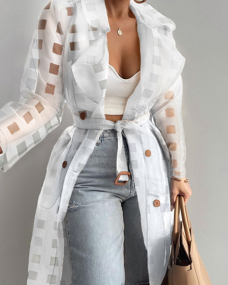 TEEK - Sheer Long Belted Coat JACKET theteekdotcom pattern S