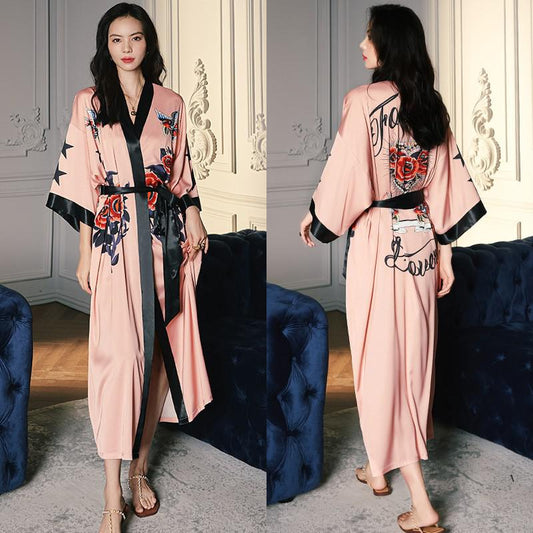TEEK - Print Flower Long Robe Loungewear ROBE theteekdotcom Pink Flower One Size
