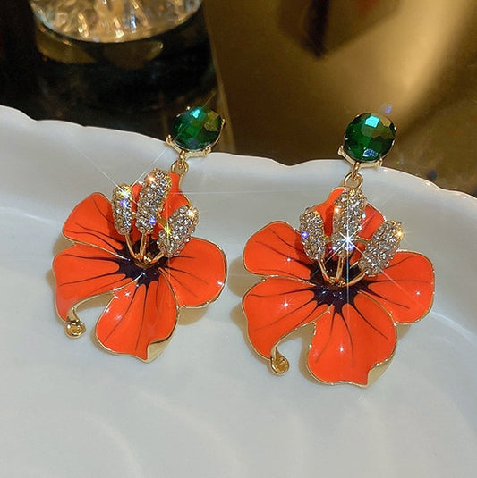 TEEK - Orange Enamel Flowers Drop Earrings JEWELRY theteekdotcom