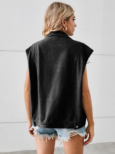 TEEK - Pocketed Sleeveless Denim Jacket JACKET TEEK Trend