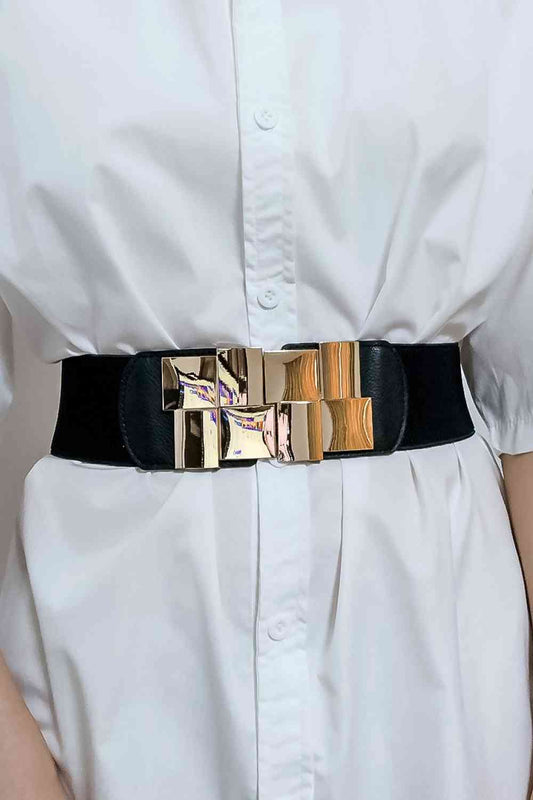 TEEK - Squared Geometric Buckle Stretch Wide Belt BELT TEEK Trend
