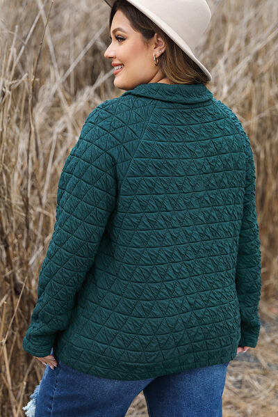 TEEK - Plus Size Teal Quarter Snap Quilted Sweatshirt TOPS TEEK Trend
