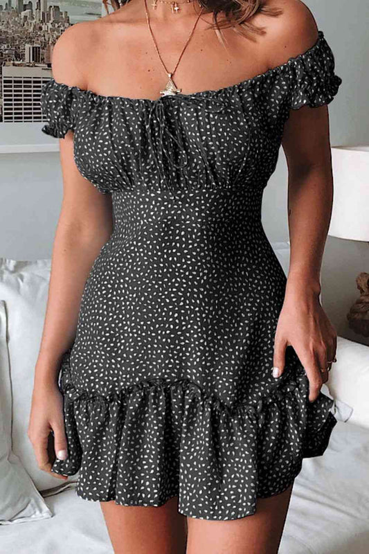 TEEK - Black and White Off-Shoulder Ruffle Hem Dress DRESS TEEK Trend