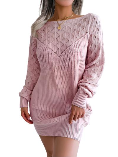 Openwork Boat Neck Sweater Dress