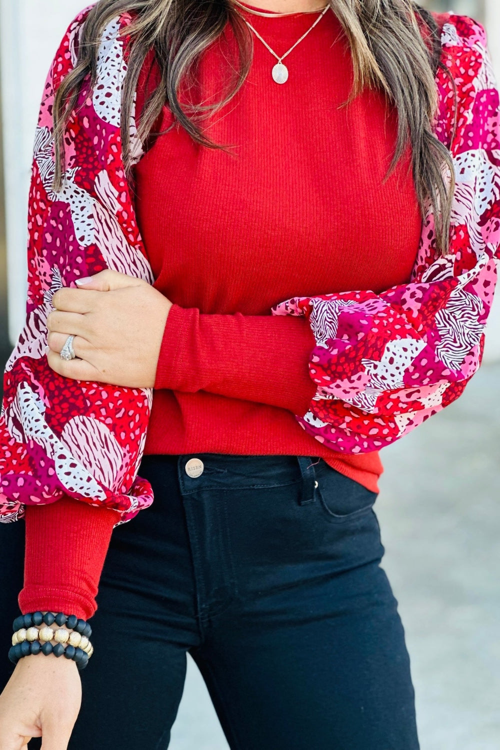 TEEK - Brick Red Animal Print Long Sleeve Top TOPS TEEK Trend