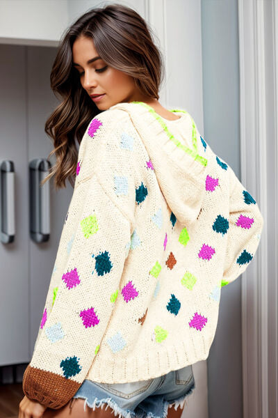 TEEK - White Geo Hooded Sweater TOPS TEEK Trend