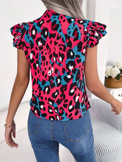 TEEK - Leopard Tie Cap Sleeve Blouse TOPS TEEK Trend