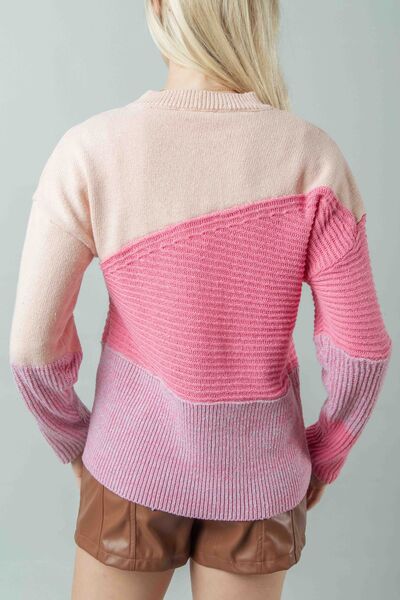 TEEK - Pink VJ Color Block Sweater SWEATER TEEK Trend