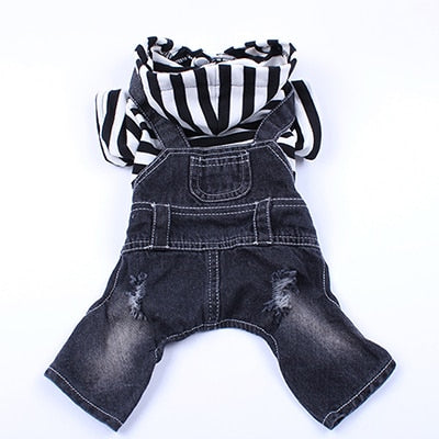 TEEK - Dog Striped Hoodie Denim Jumpsuit PET SUPPLIES theteekdotcom Black Striped XS