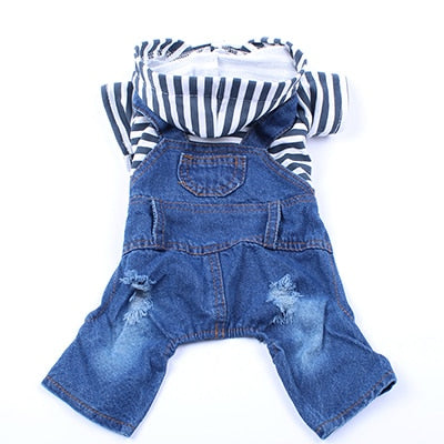 TEEK - Dog Striped Hoodie Denim Jumpsuit PET SUPPLIES theteekdotcom Blue Striped XS