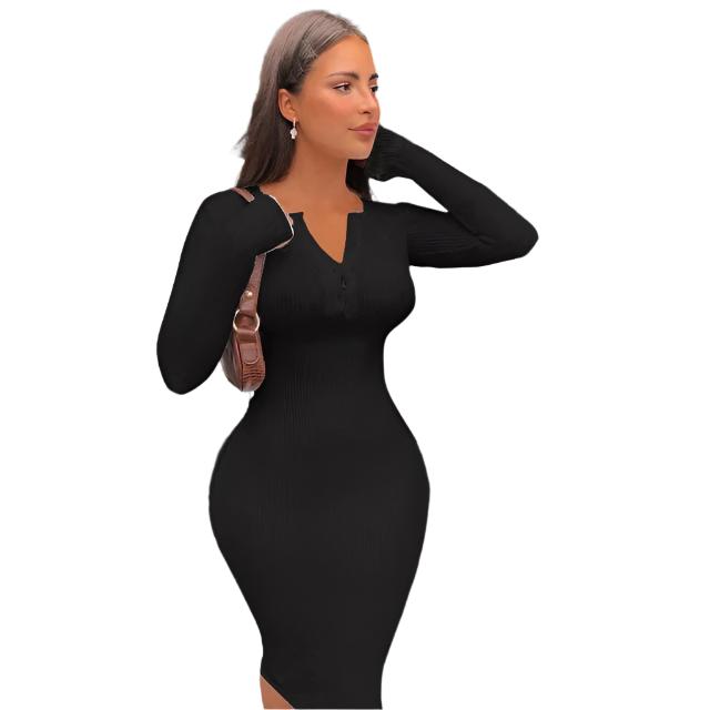 TEEK - Ribbed Long Sleeve Dress DRESS theteekdotcom Black XS