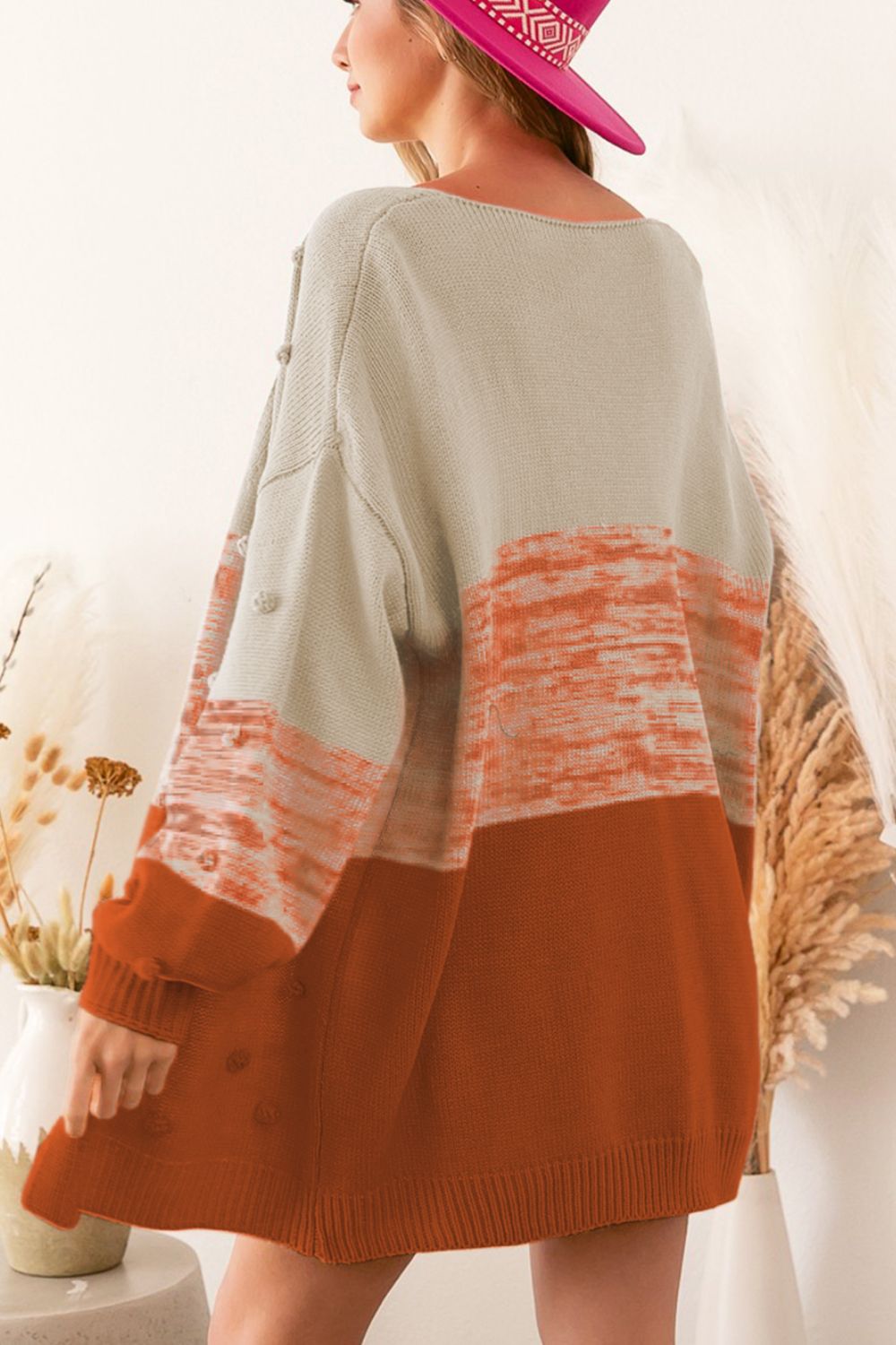 TEEK - Pompom Color Block Open Front Cardigan SWEATER TEEK Trend