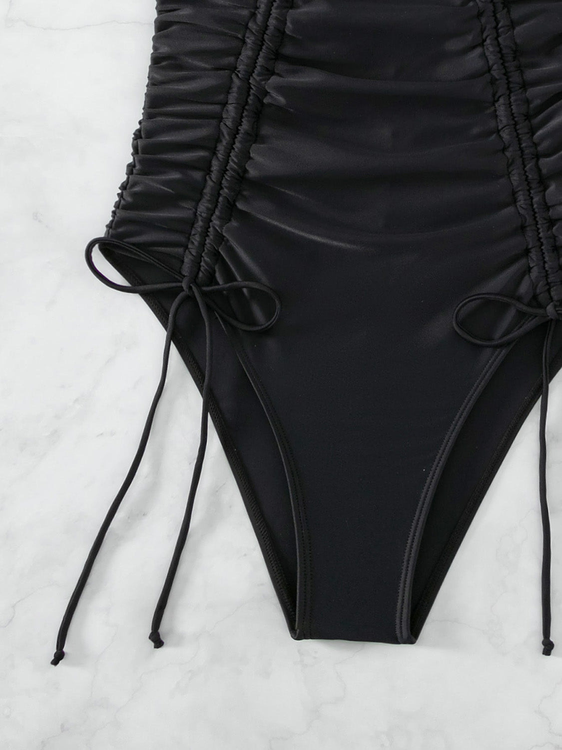 TEEK - Black Drawstring Scoop Neck Wide Strap Swimsuit SWIMWEAR TEEK Trend   