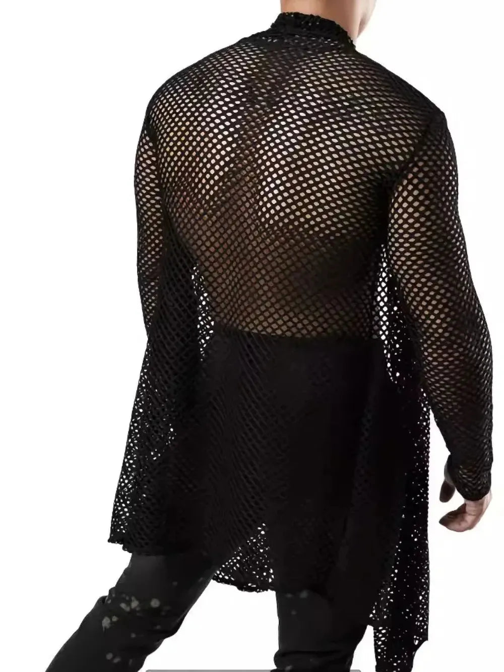 TEEK - Mens Black Openwork Open Front Long Sleeve Cover-Up SWIMWEAR TEEK Trend