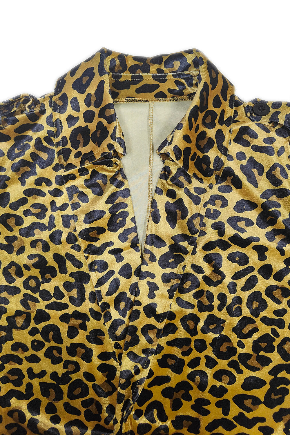 Leopard Collared Neck Long Sleeve Trench Coat TEEK Trend