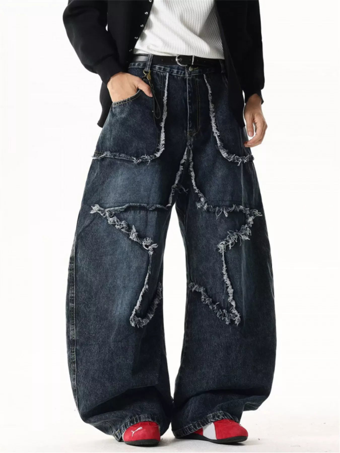 Men's Full Size Star Patchwork Wide Leg Jeans Plus Size Trendsi