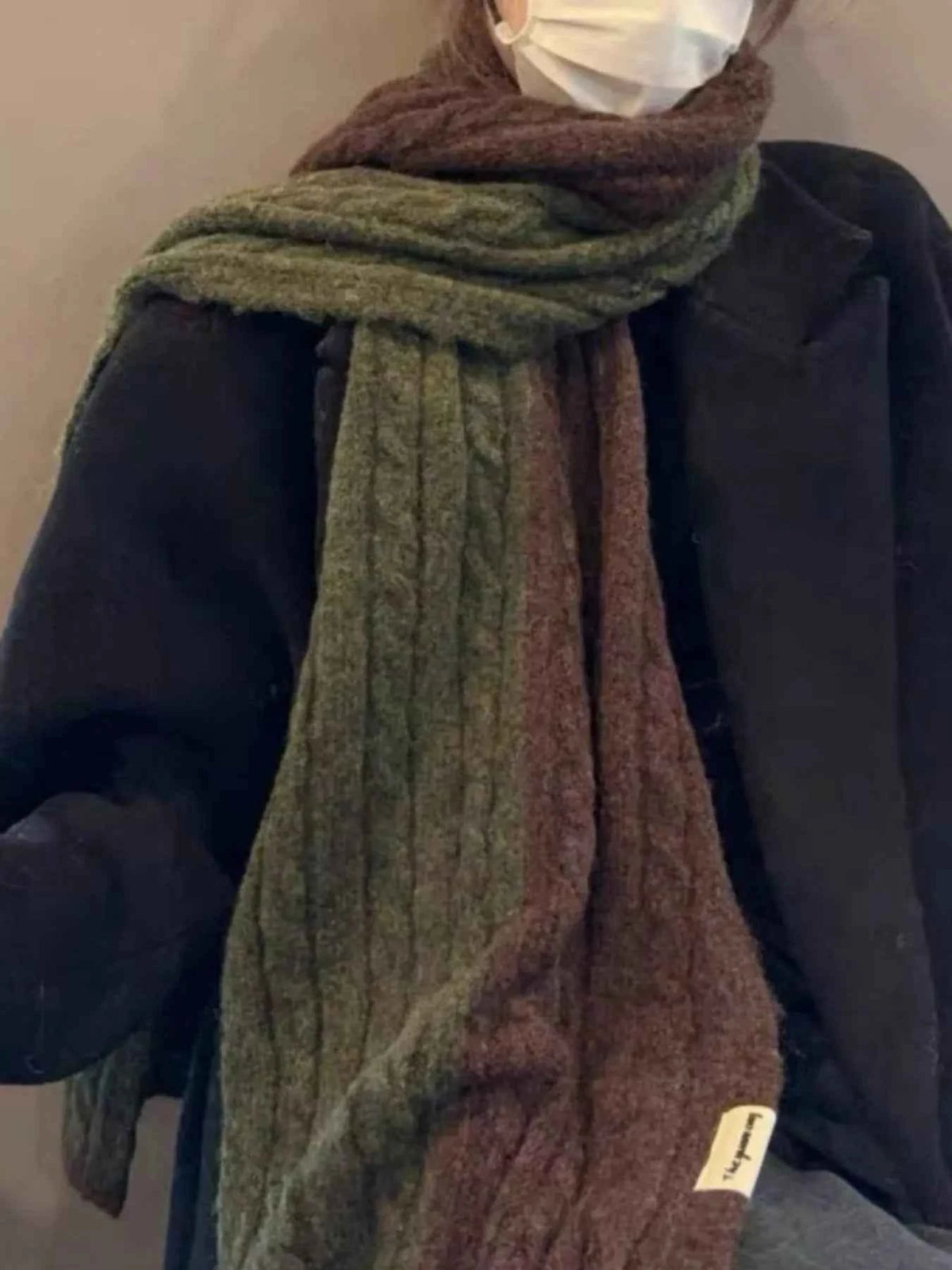 Two Tone Cable knit Warm Scarf Trendsi