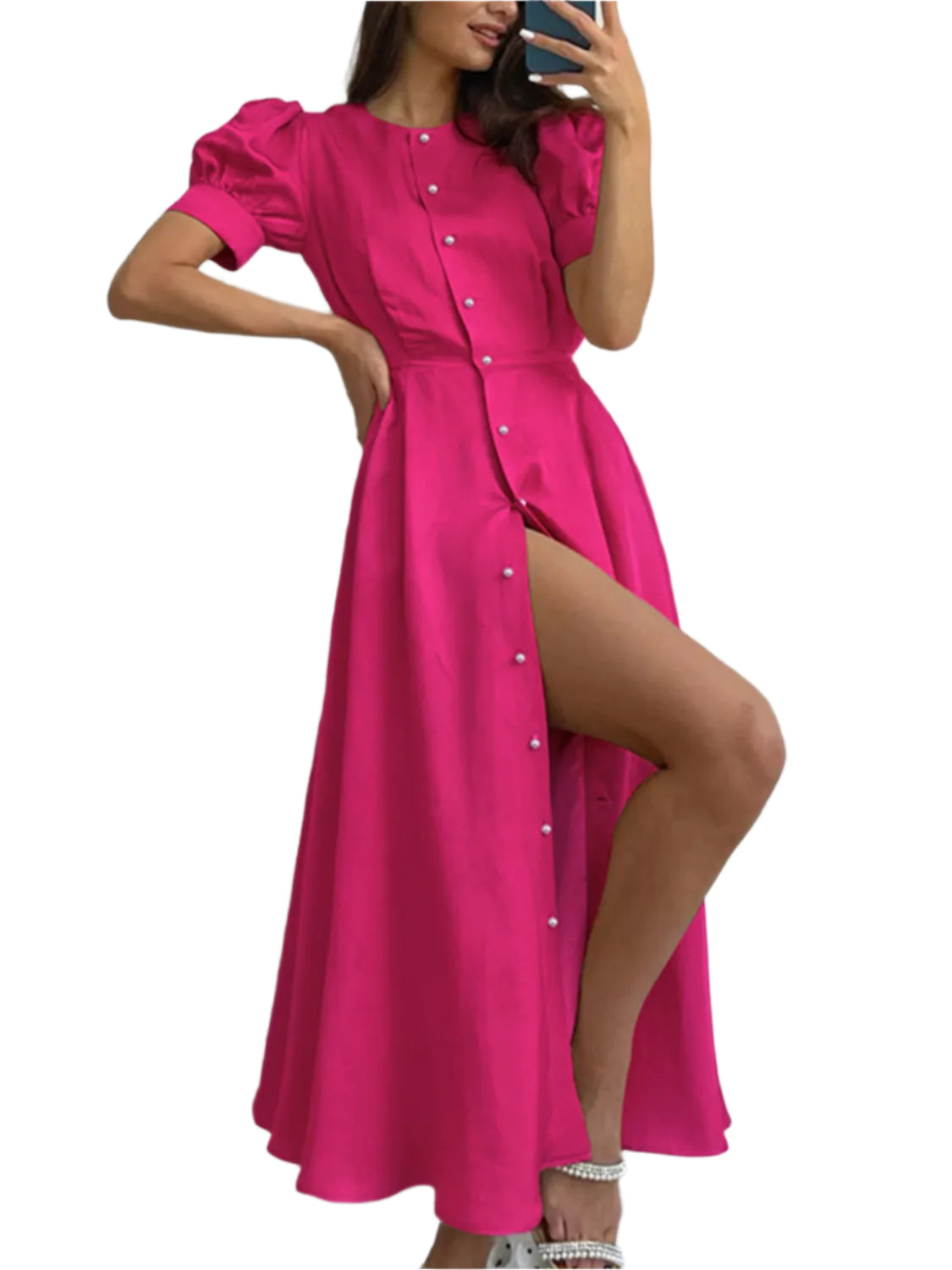 TEEK - Button Down Short Sleeve Dress DRESS TEEK Trend Hot Pink S
