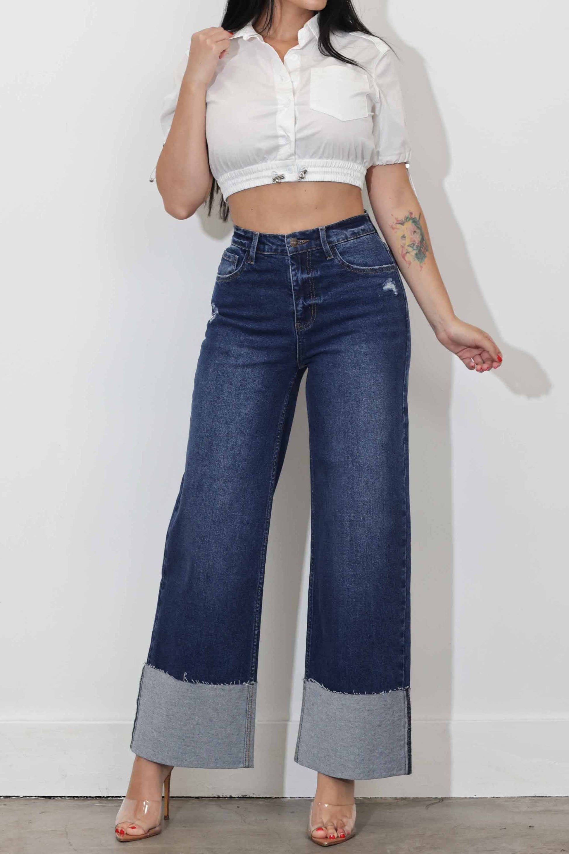 TEEK - Cuff Up Wide Leg Jeans JEANS TEEK RRRB