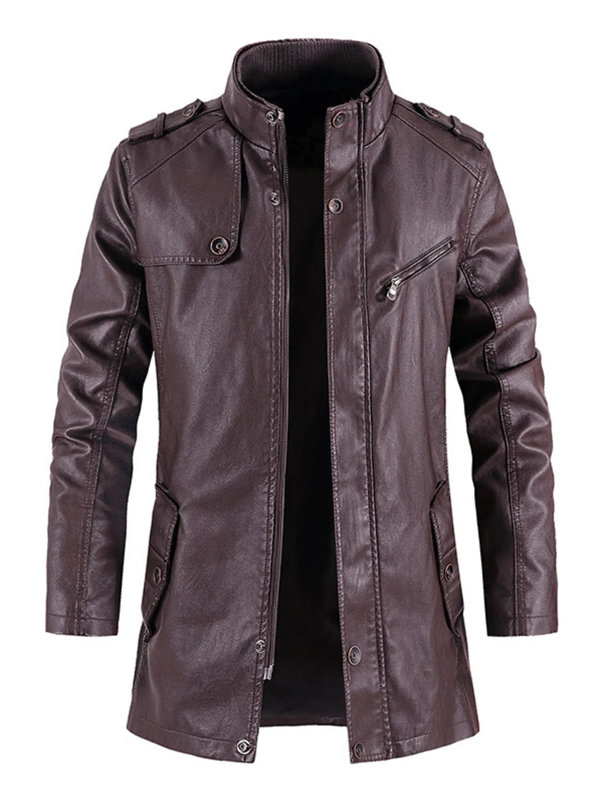 Men's Zip Up Long Sleeve Leather Jacket Trendsi Plum Purple S