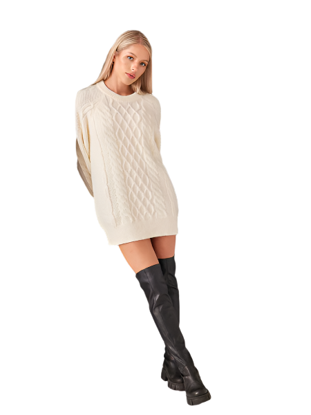 TEEK - Off White Oversized Crewneck Cable Knit Sweater Dress SWEATER TEEK W   