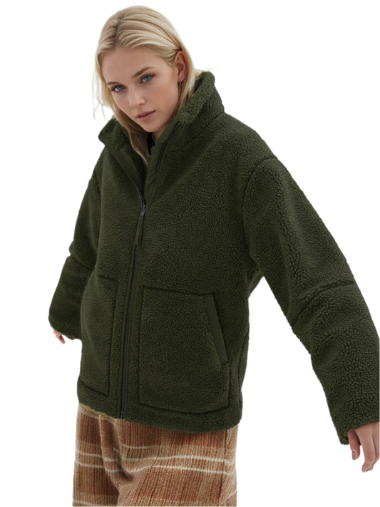 TEEK - Turtleneck Zip Up Long Sleeve Plush Jacket JACKET TEEK Trend Dark Green XS
