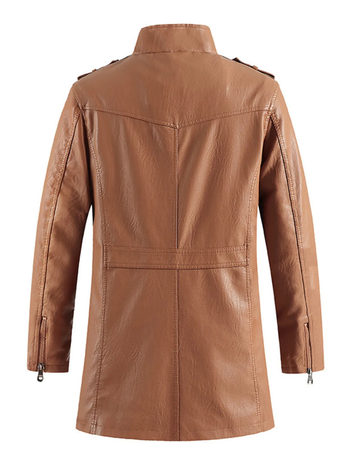 Men's Zip Up Long Sleeve Leather Jacket Trendsi