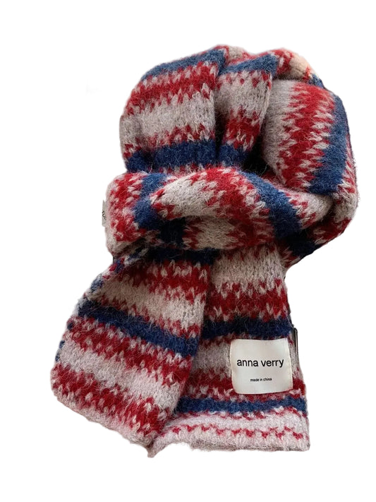 TEEK - Striped Knitted Warm Scarf SCARF TEEK Trend Deep Red One Size