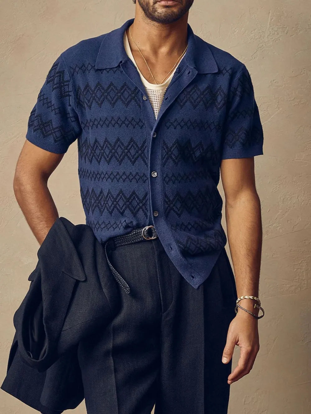 TEEK - Mens Navy Button Down Short Sleeve Shirt TOPS TEEK Trend