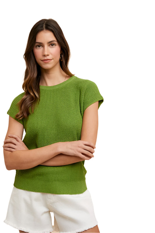 TEEK - Moss Round Neck Short Sleeve Sweater TOPS TEEK Trend S