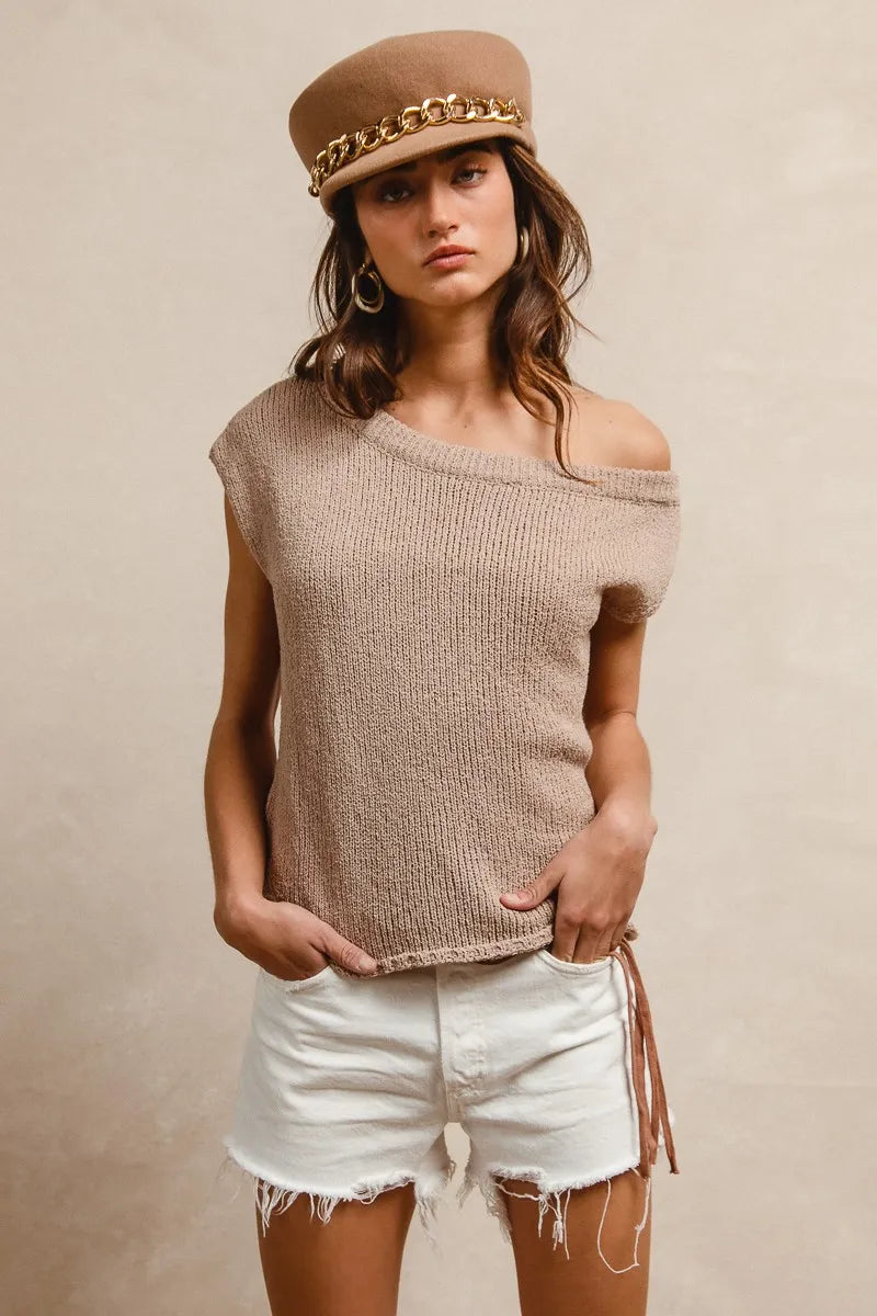 TEEK - Latte One Side Off Shoulder Knit Top TOPS TEEK Trend