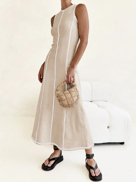 TEEK - Contrast Stitching Round Neck Sleeveless Dress DRESS TEEK Trend
