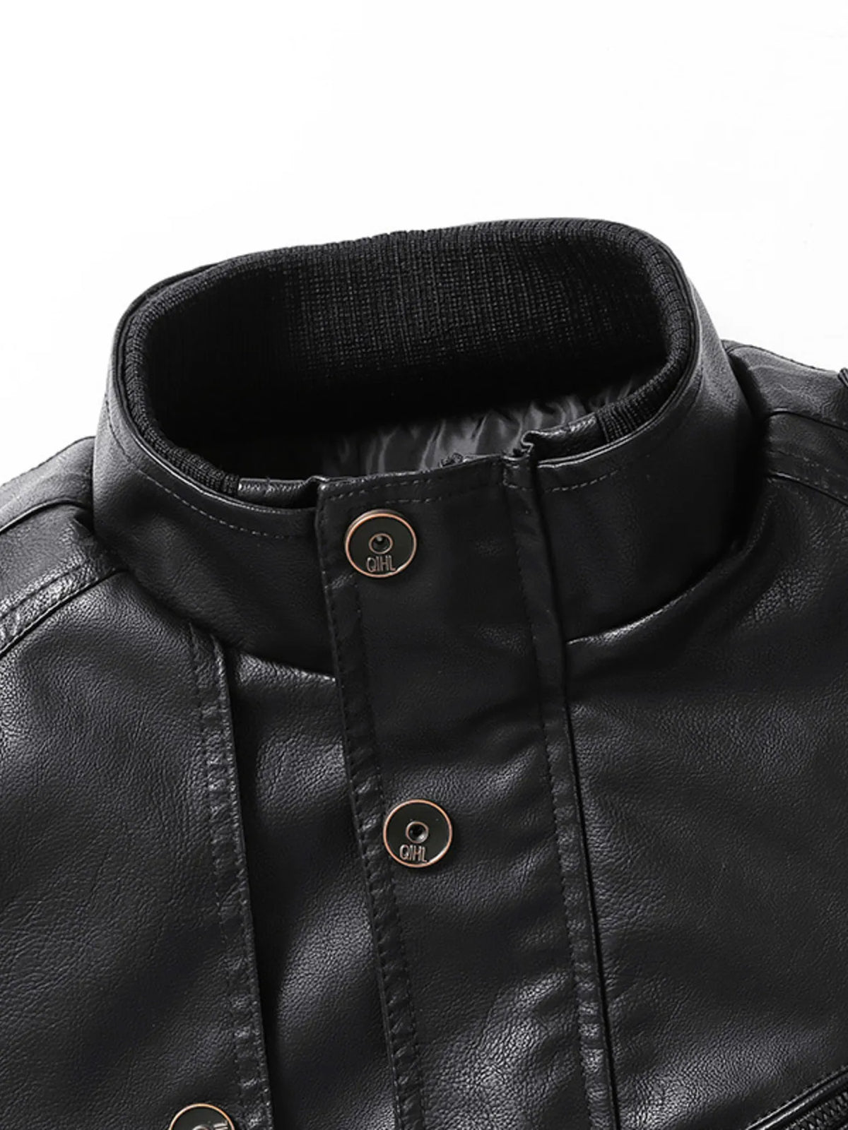 Men's Zip Up Long Sleeve Leather Jacket Trendsi