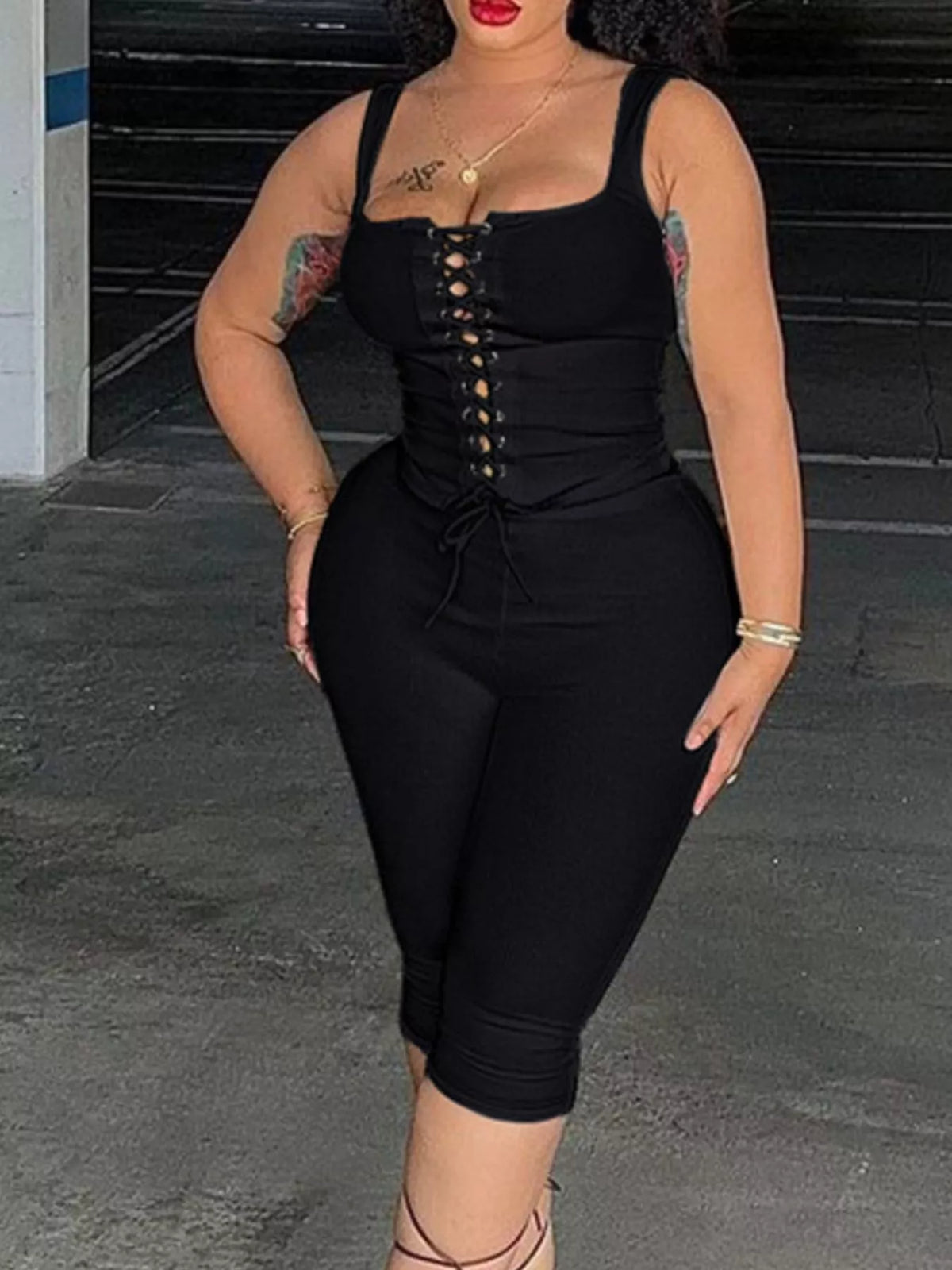 TEEK - Lace-Up Tank and Capris Set SET TEEK Trend