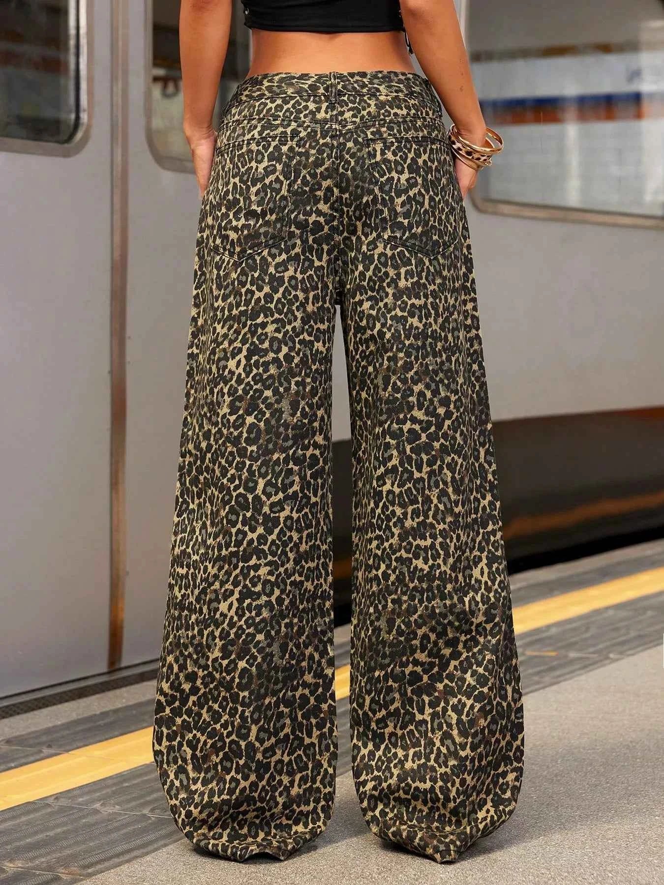 TEEK - Leopard Print Wide Leg Jeans JEANS TEEK Trend