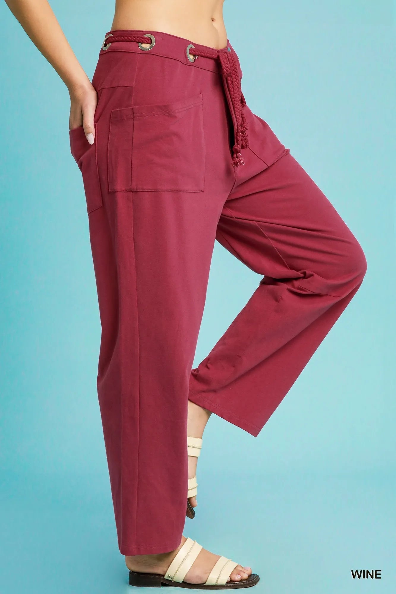 TEEK - Wine Drawstring Wide Leg Casual Pants PANTS TEEK Trend