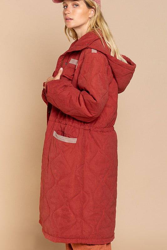 TEEK - Dried Tomato Long Padded Jacket With Hood COAT TEEK Trend   