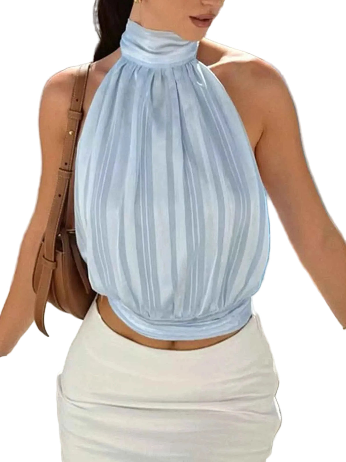 Halter Neck Striped Cami Top Trendsi Blue S