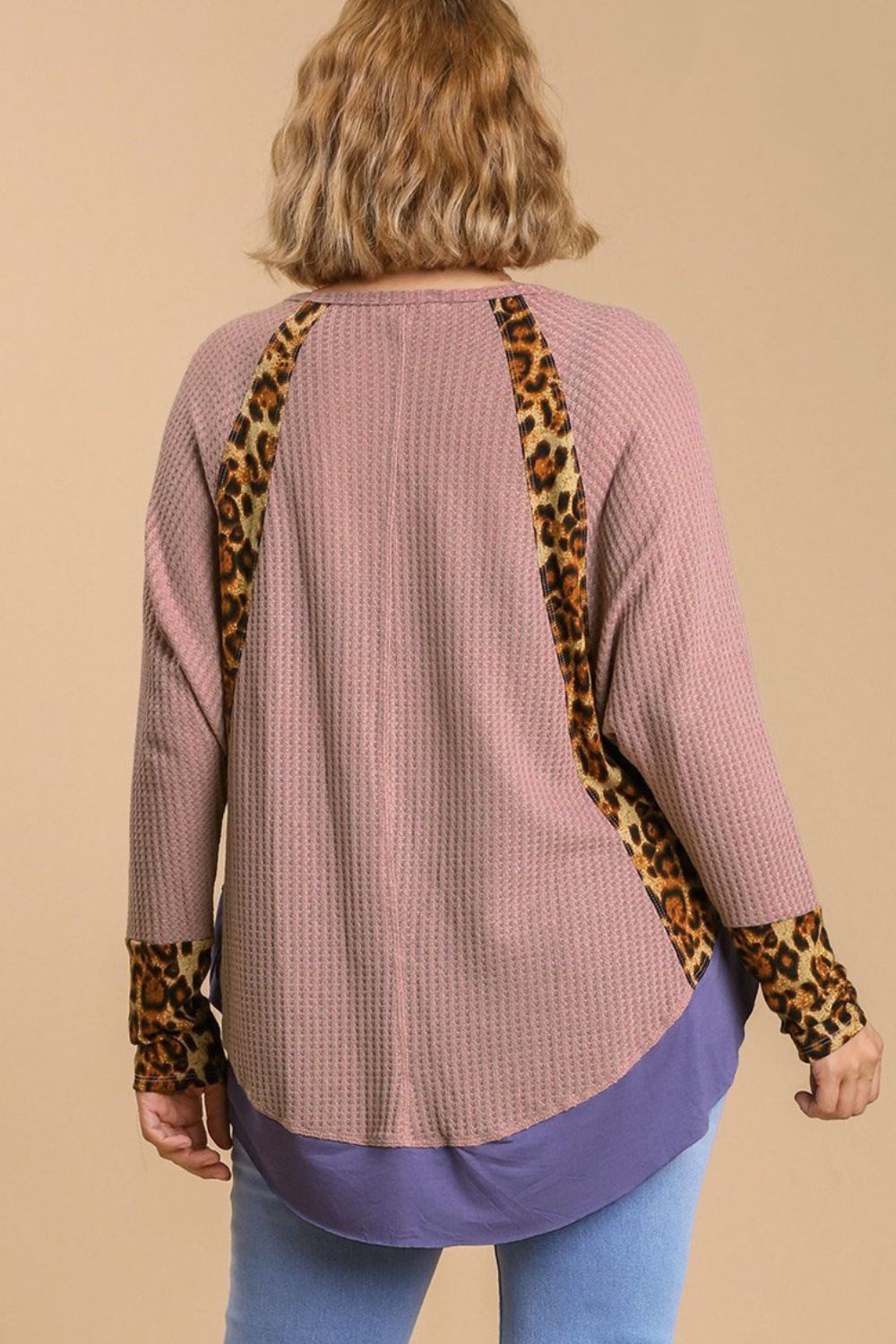 TEEK - Dusty Pink Leopard High-Low Dolman Sleeve Waffle Knit Top TOPS TEEK Trend