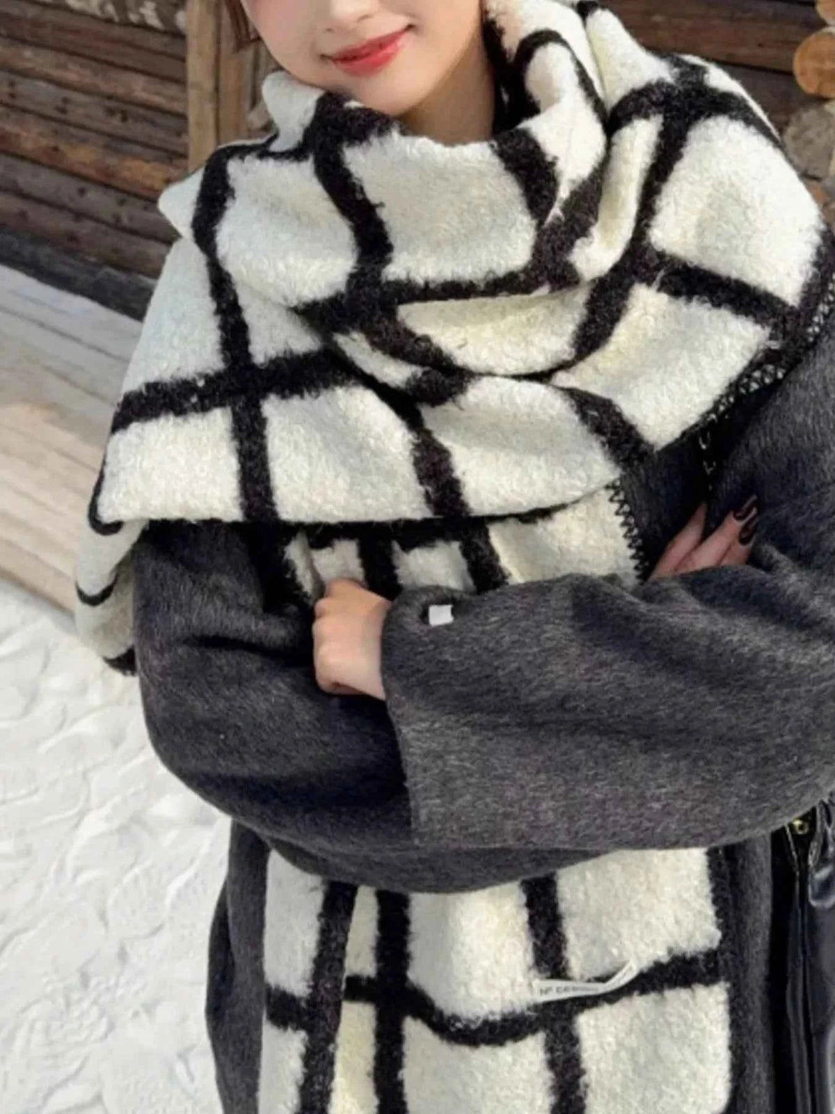 Plaid Pattern Winter Scarf Trendsi Black One Size