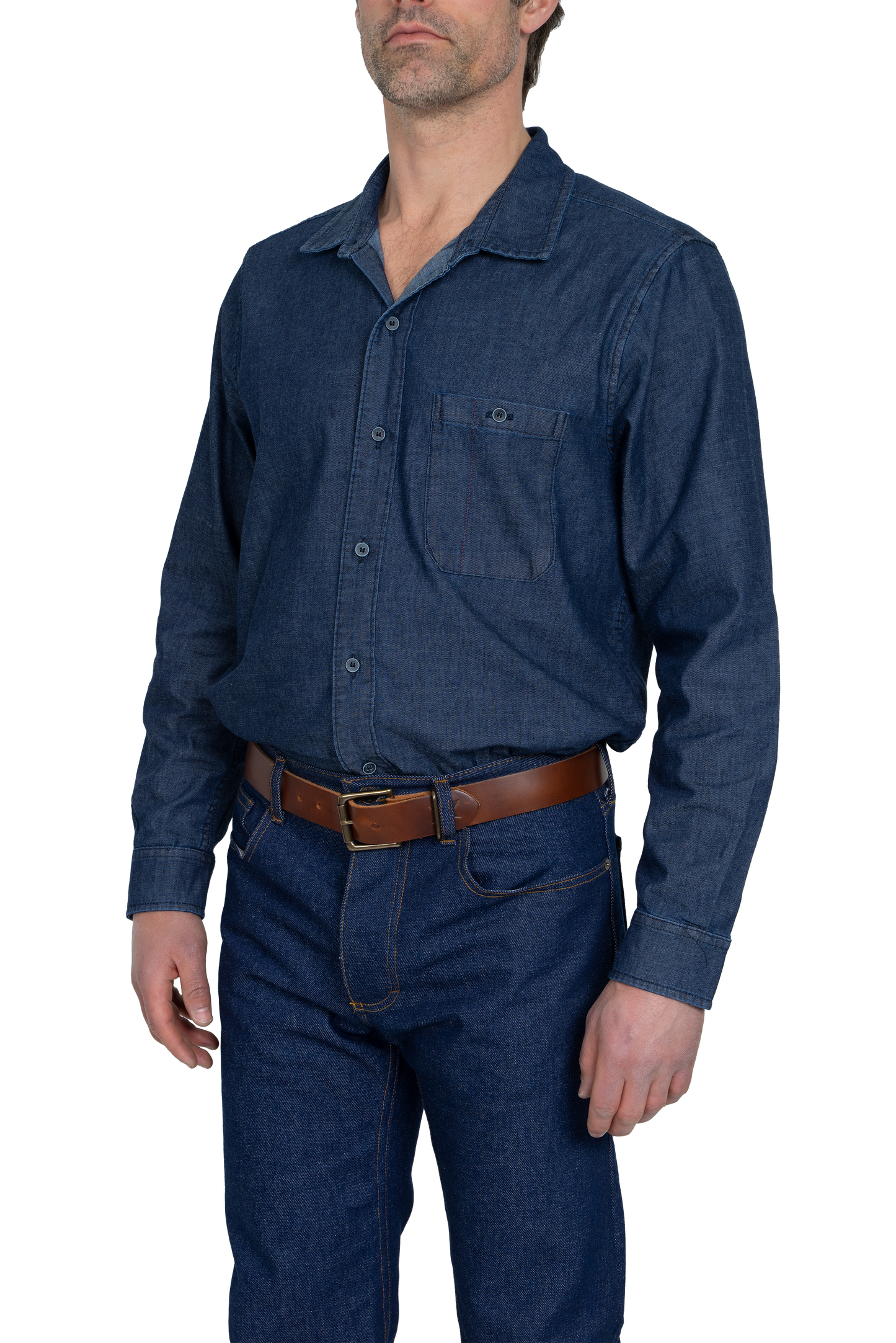 TEEK - Fitted Chambray Button Up - Dark Wash TOPS TEEK DDA