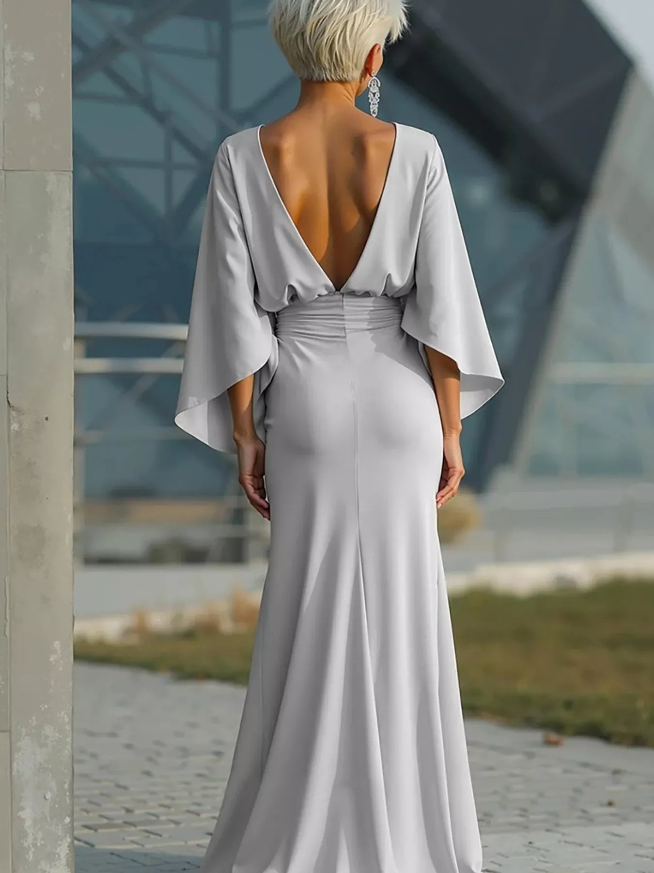 Batwing Sleeve Ruched Maxi Dress Trendsi
