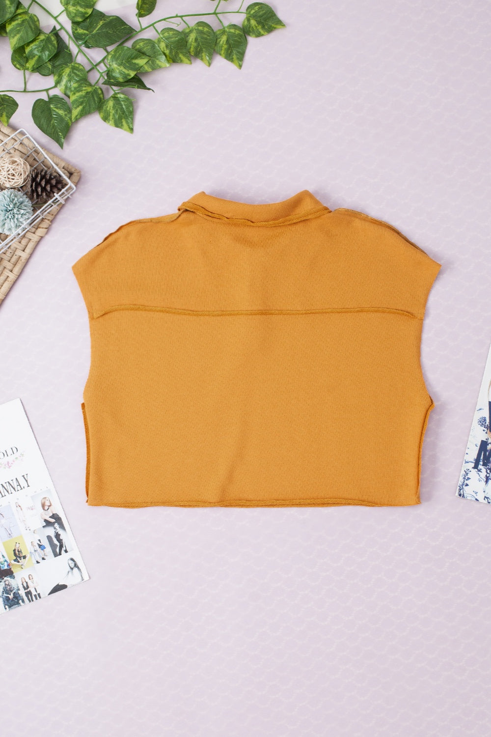 TEEK - Mustard Collared Neck Cap Sleeve T-Shirt TOPS TEEK Trend   