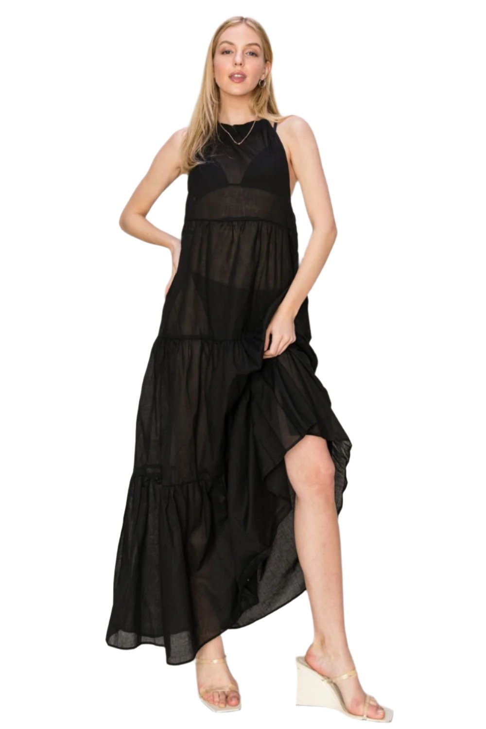 TEEK - Black Semi-Sheer Halter Neck Cover Up Dress DRESS TEEK Trend S  