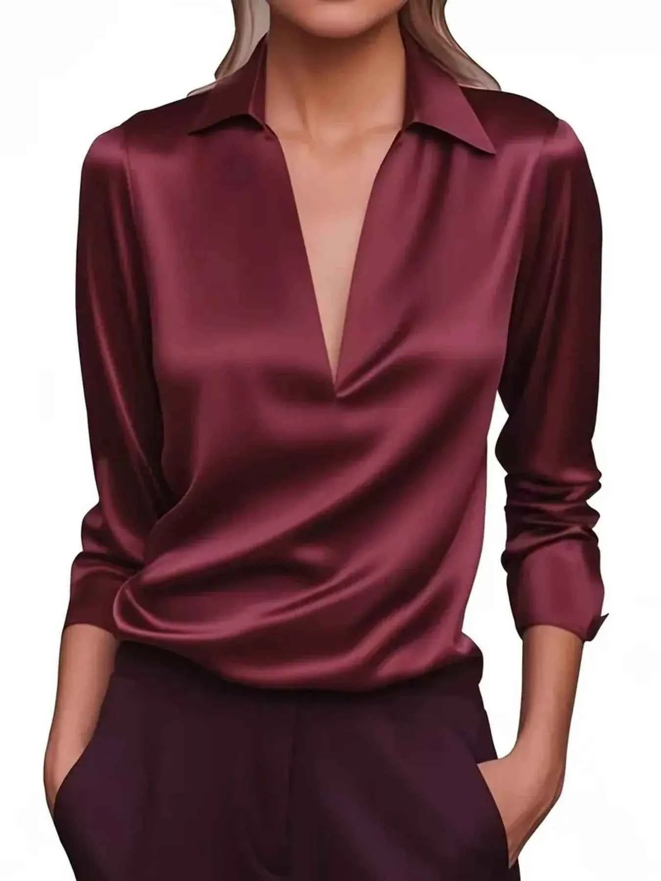 TEEK - Elegant Deep V Long Sleeve Blouse TOPS TEEK Trend Wine Red S
