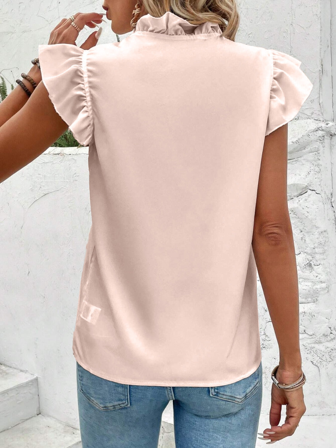 TEEK - Ruffled V-Neck Cap Sleeve Blouse TOPS TEEK Trend   