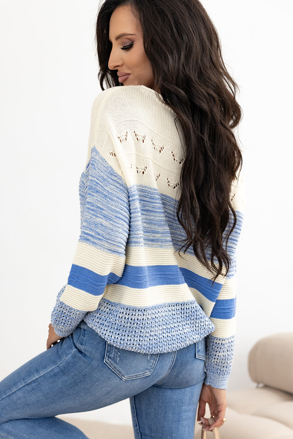 TEEK - Light Blue Contrast Round Neck Long Sleeve Sweater TOPS TEEK Trend