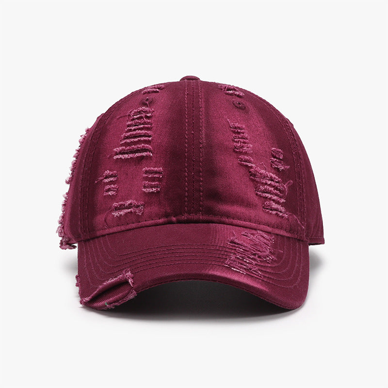 TEEK - Distressed Adjustable Cotton Baseball Cap HAT TEEK Trend Burgundy  