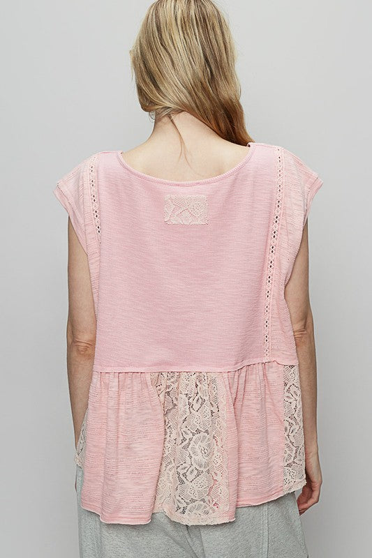 TEEK - Blush Pink Embroidered Boat Neck Cap Sleeve Lace Blouse TOPS TEEK Trend