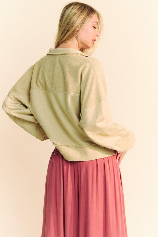 TEEK - Tan Lace Up Exposed Seam French Terry Top TOPS TEEK Trend